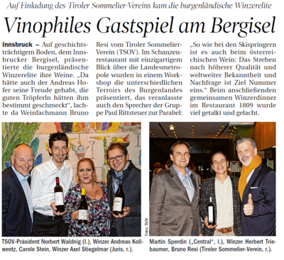 Unser Bergisel-Event mit den Renommierten Weingütern Burgenland in der Presse